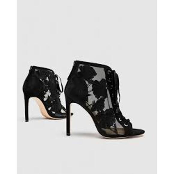 ZARA Embroidered Mesh Lace Up Boot GOTH WHIMSIGOTH INDIE SLEAZE Size 37 7 Black - Picture 1 of 7